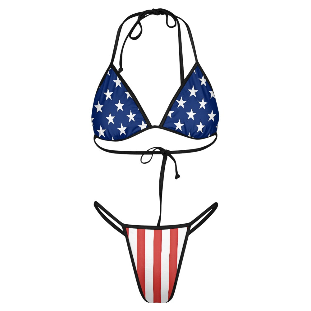 USA/American Flag Inspired Women's Triangle Bikini with Thong Bottom Style-2