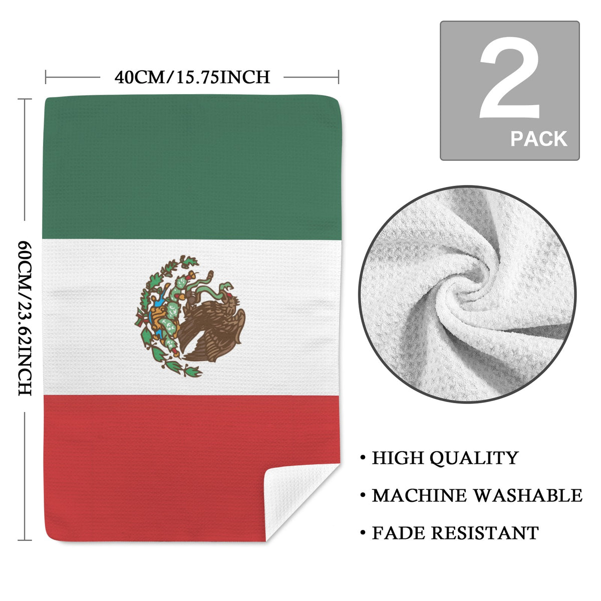 Mexico Flag Inspired Kitchen Towel 40X60cm (Pack of 2) | Printed in the USA