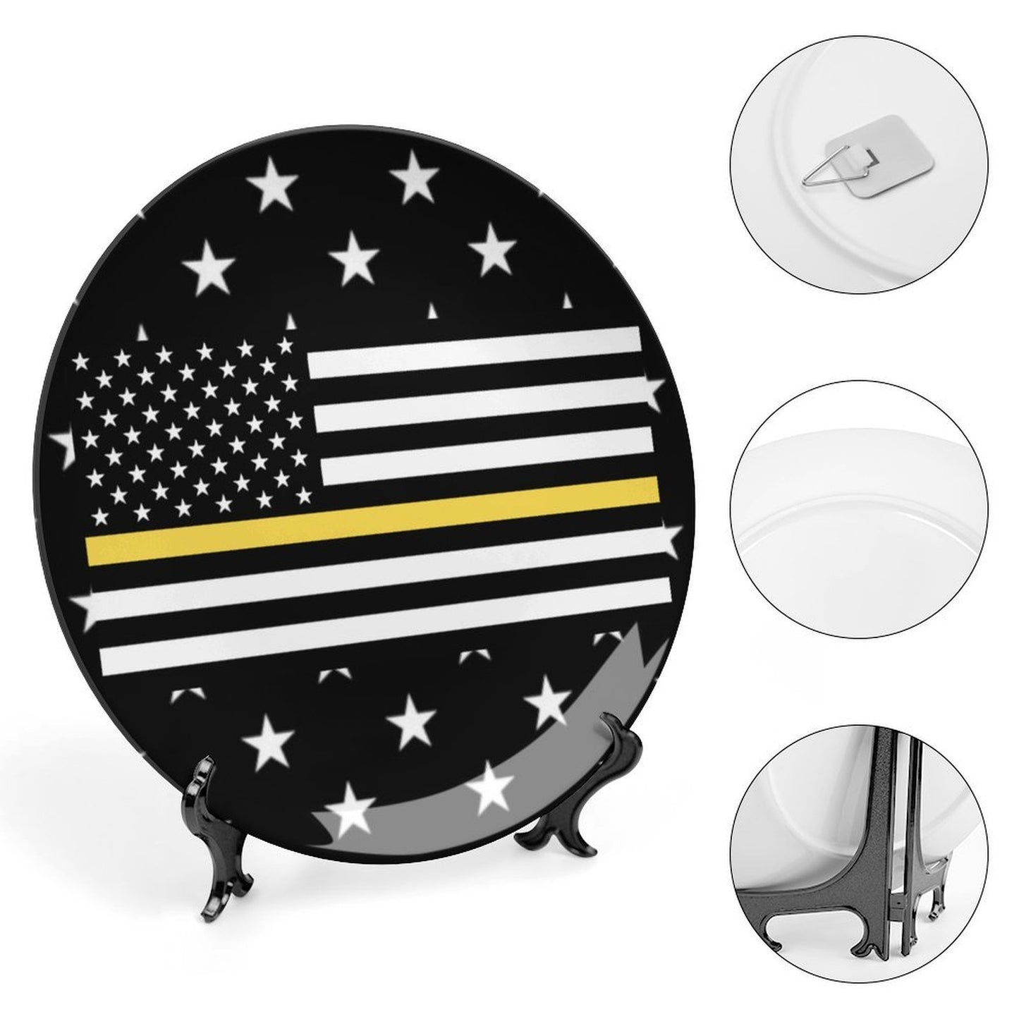 Thin Gold Line Flag Inspired Bone China Decorative Plate