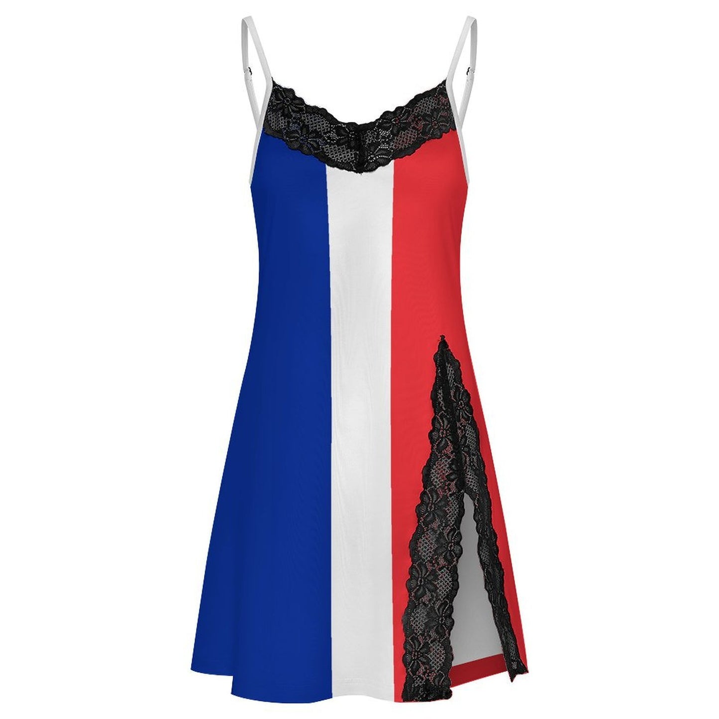 France Flag Inspired Women's Lace Slit Cami Pajama Dress
