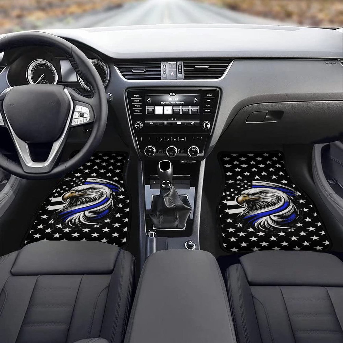 Thin Blue Line Flag Inspired Eagle Car Floor Mats(4pcs)