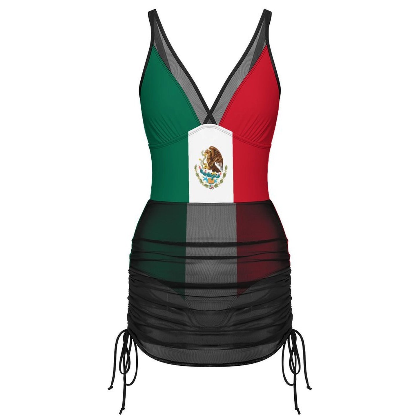 Mexico Flag Inspired Women's Mesh Plunge One-Piece Swimsuit