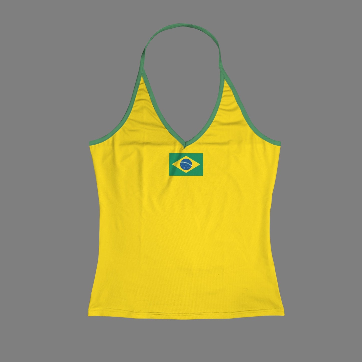 Brazil Flag Inspired V-neck Halter Open Back Tank Top