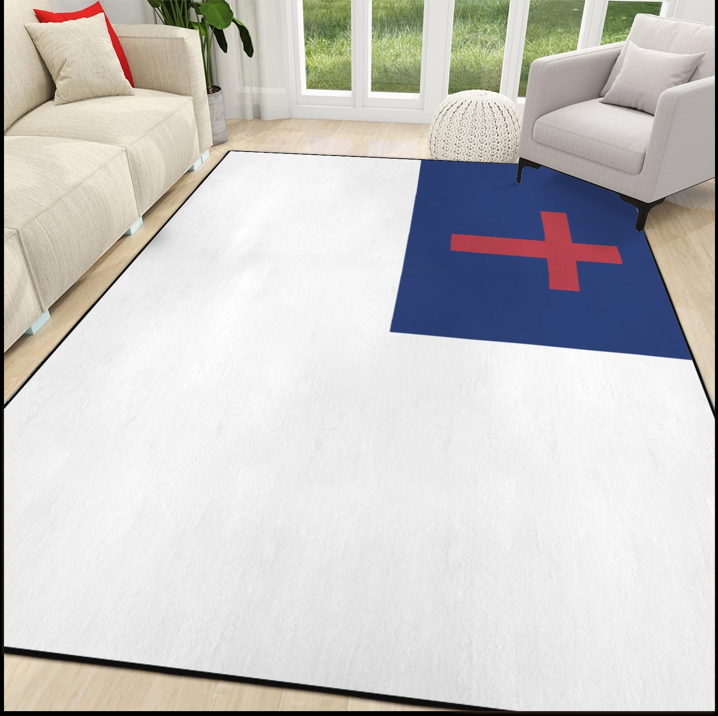 Christian Flag Inspired 84x60 Inch Area Rug with Black Binding (Made in the USA)