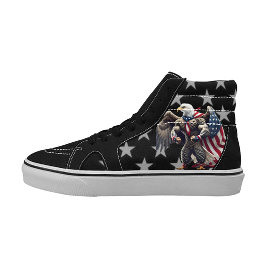 USA/American Flag Inspired Bald Eagle With Cape Men's High Top Canvas Shoes