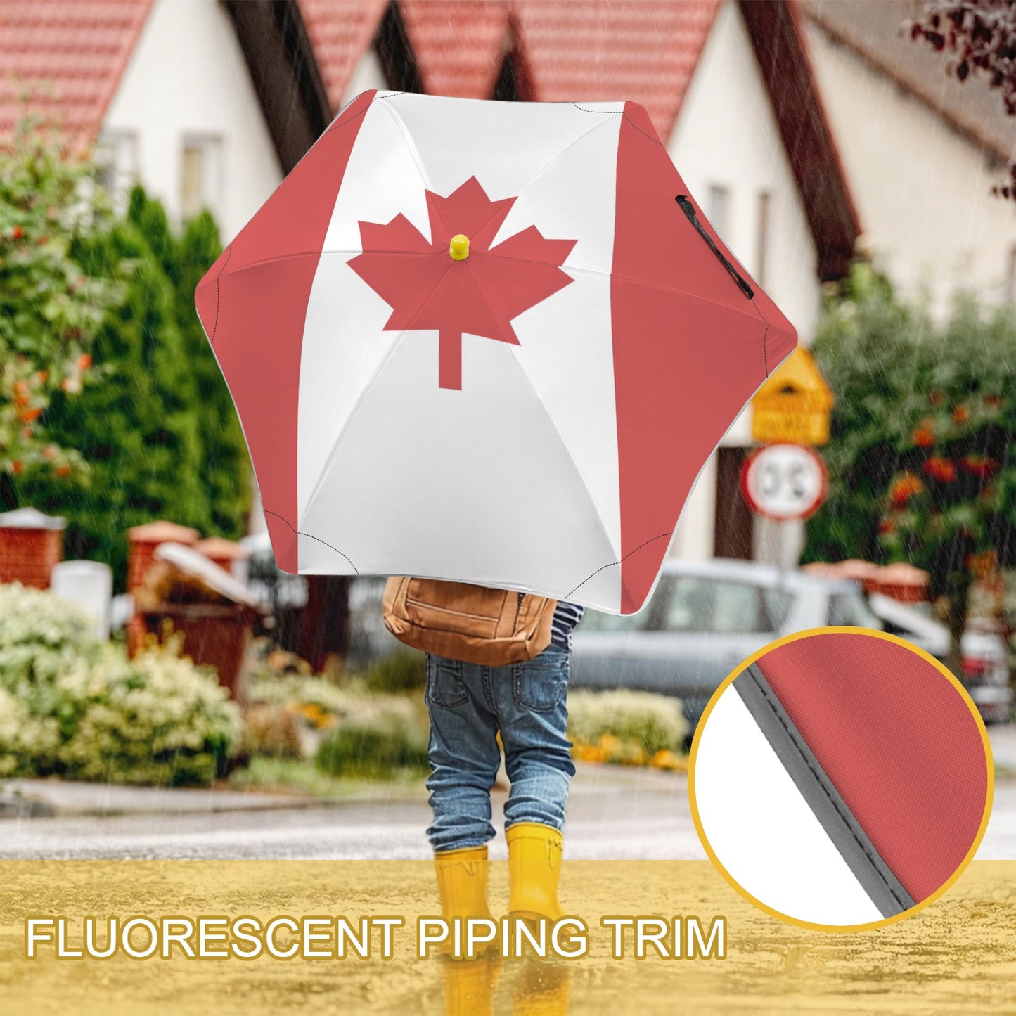 Canada Flag Inspired Kids Safe Round Corner Umbrella