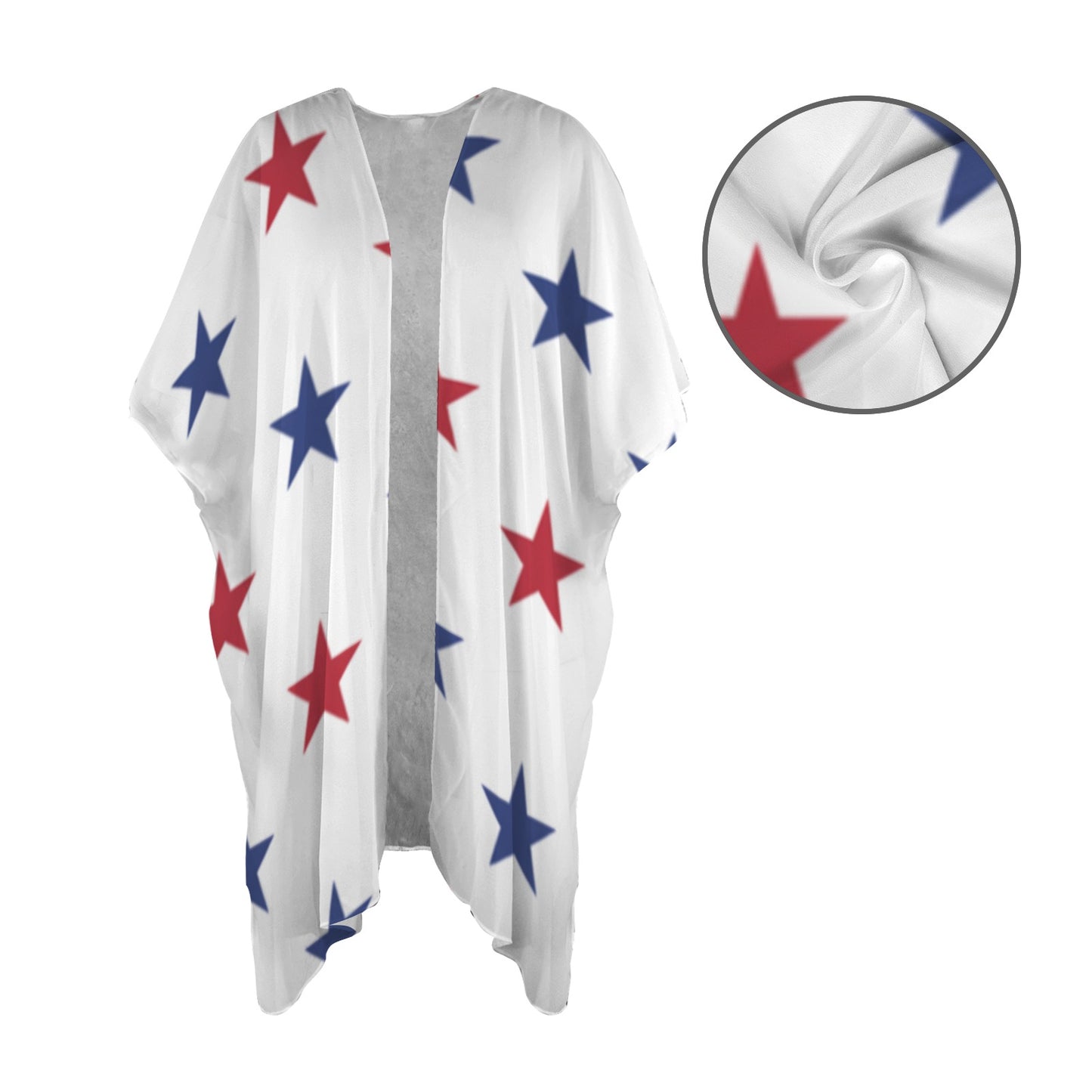 USA/American Flag Inspired Red & Blue Stars Pattern Women's Long Cover Up