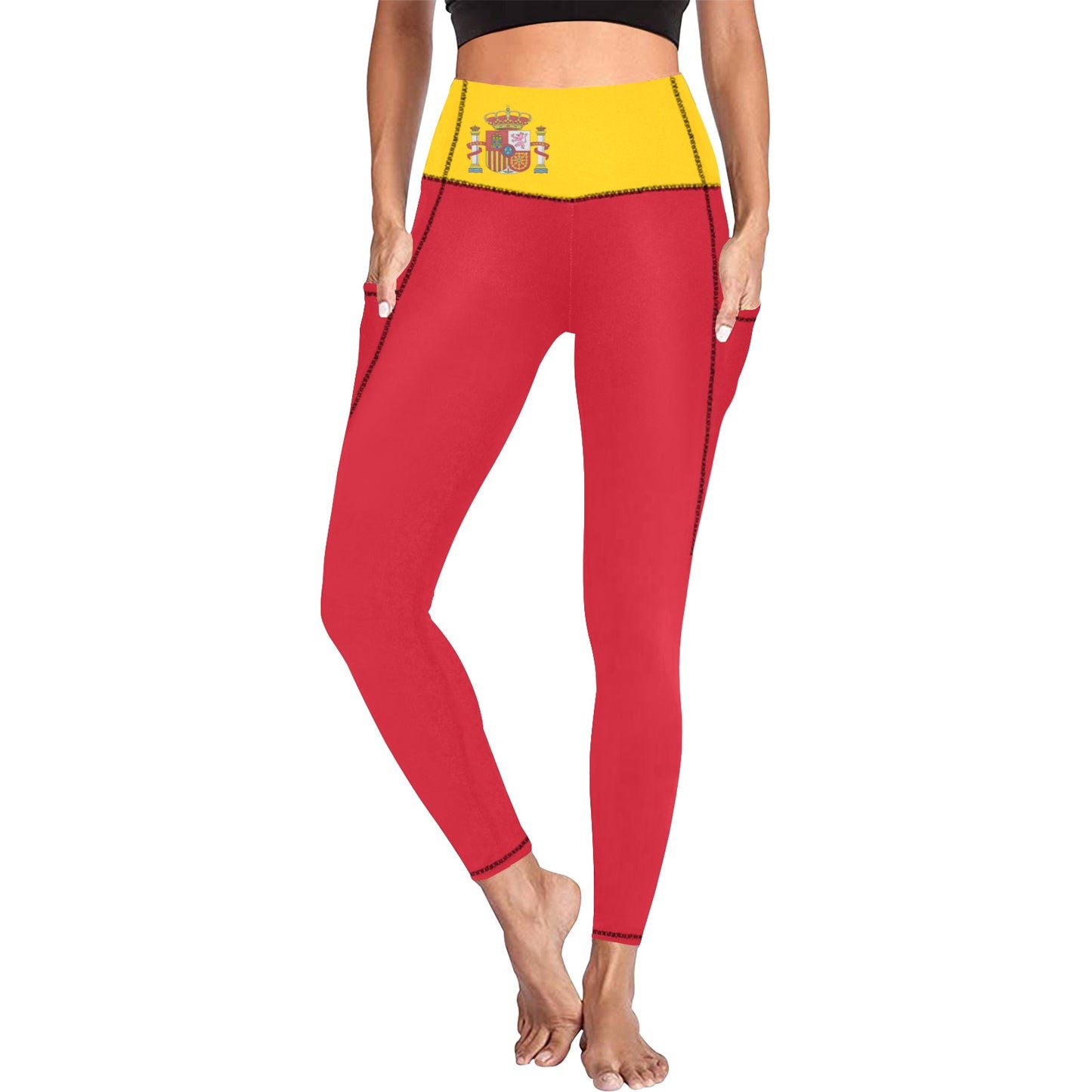 Spain Flag Inspired Women's High Waist Leggings with Pockets