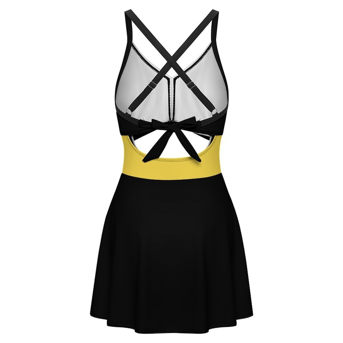 Thin Gold Line Flag Inspired Style-2 Women's V-neck One-piece Swimsuit with Cutout