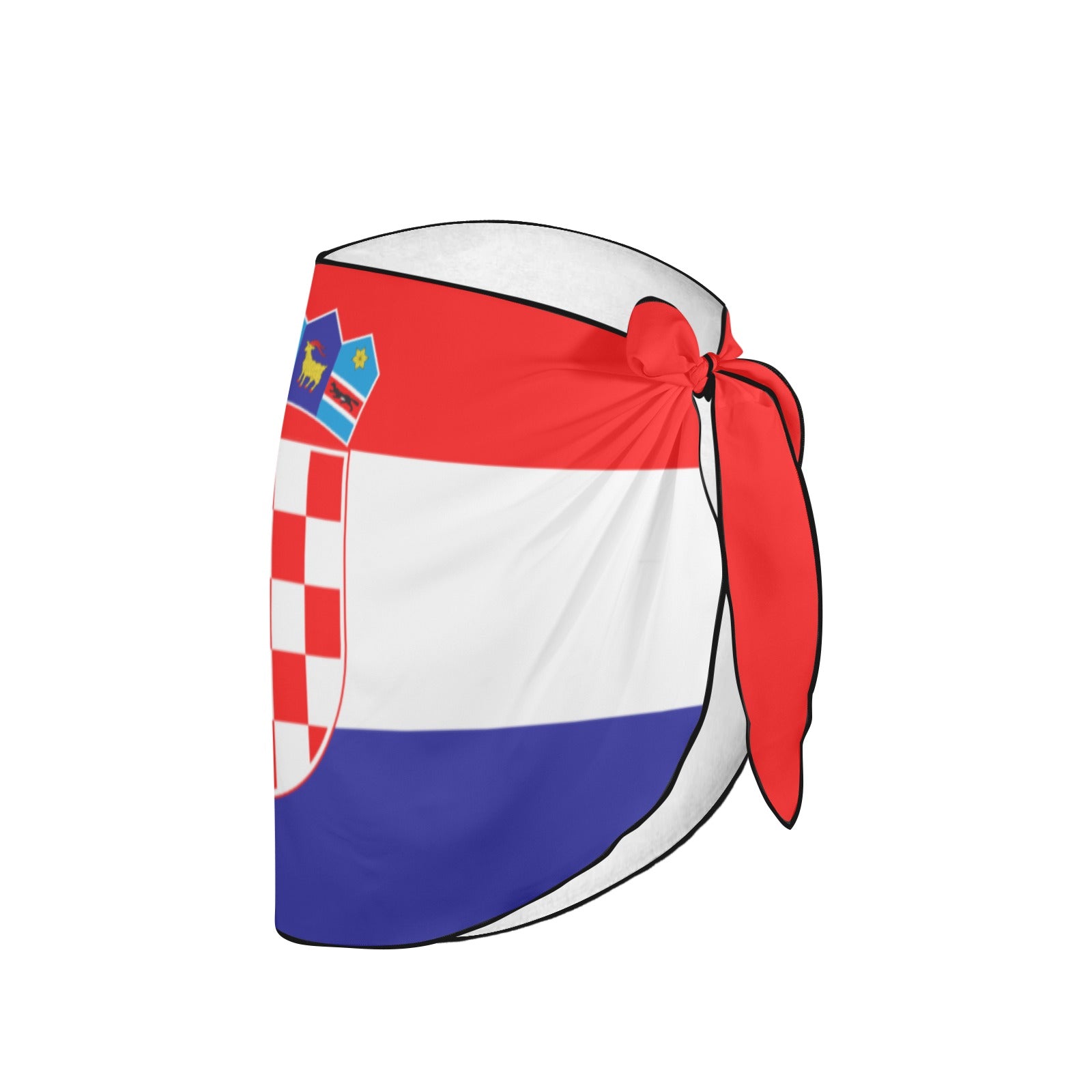 [Brand] beach wrap featuring Croatia's flag with vibrant colors.