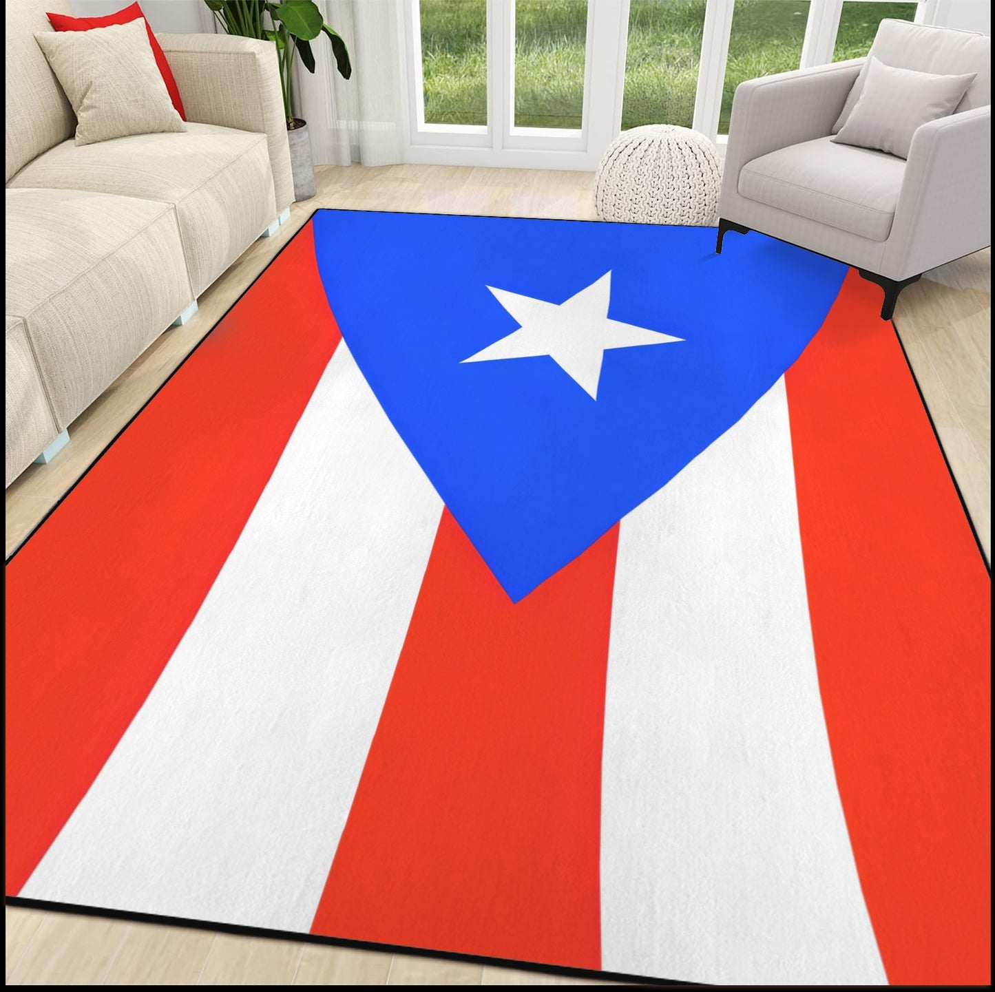 Puerto Rico Flag Inspired 84x60 Inch Area Rug with Black Binding (Made in the USA)