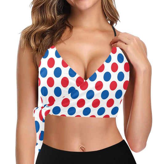 USA/American Flag Inspired Polka Dot Pattern Knot Side Bikini Top