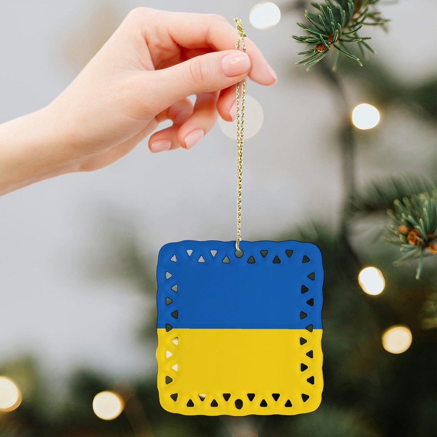 Ukraine Flag Inspired Square Ceramic Ornament Made in the USA