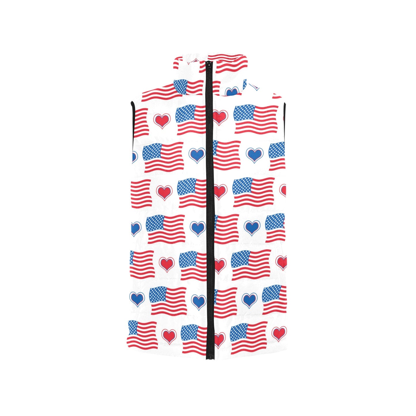 USA/American Flag Inspired Flag and Hearts Pattern Women's Padded Vest