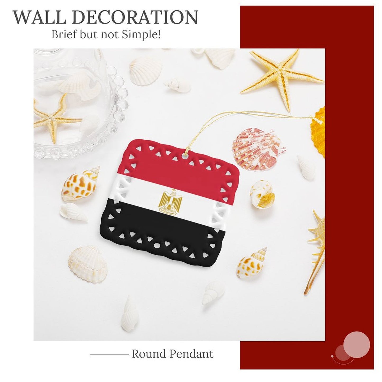 Egypt Flag Inspired Square Ceramic Ornament Made in the USA