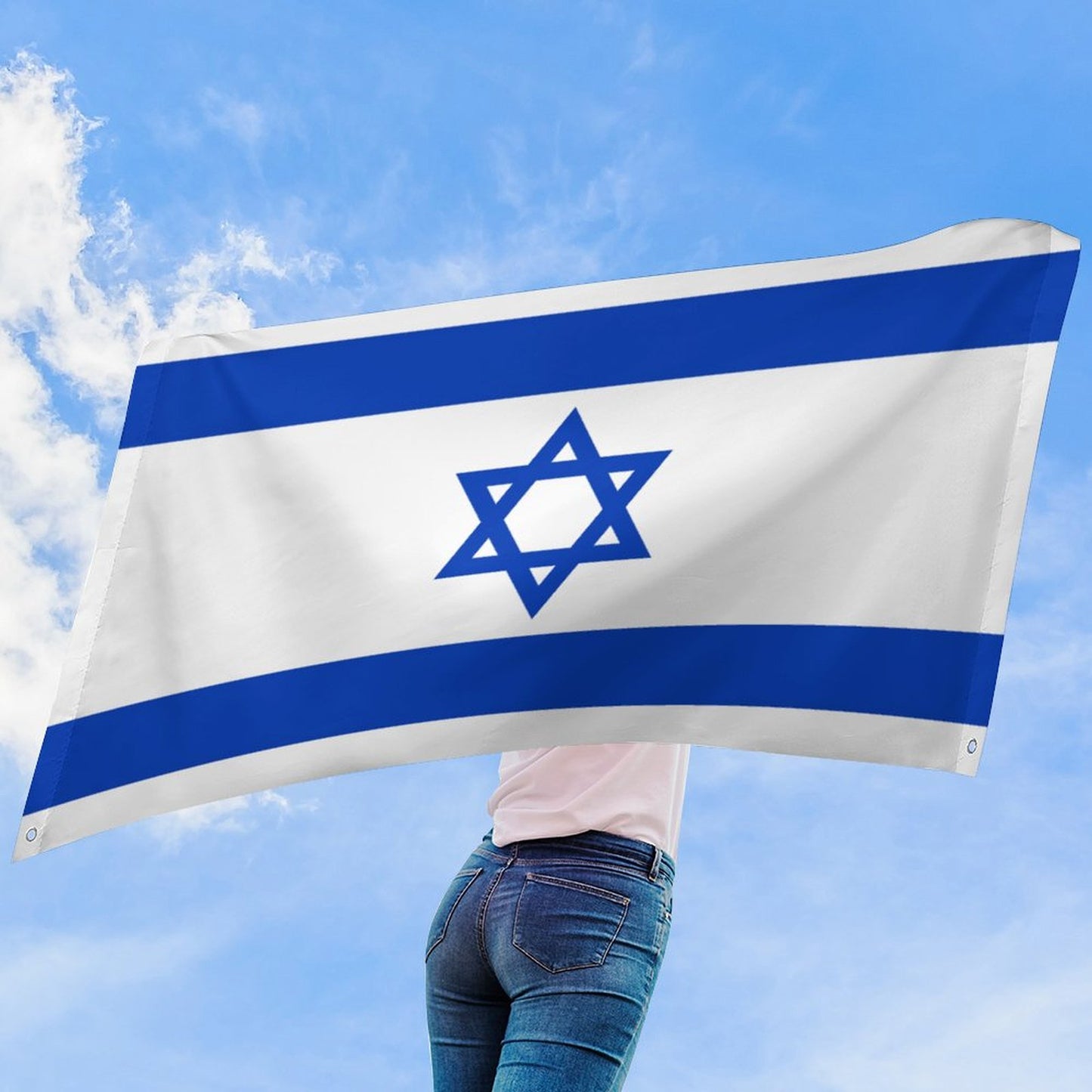 Israel Flag Inspired Wall Mount Flag with Four Grommets (35x59 in)