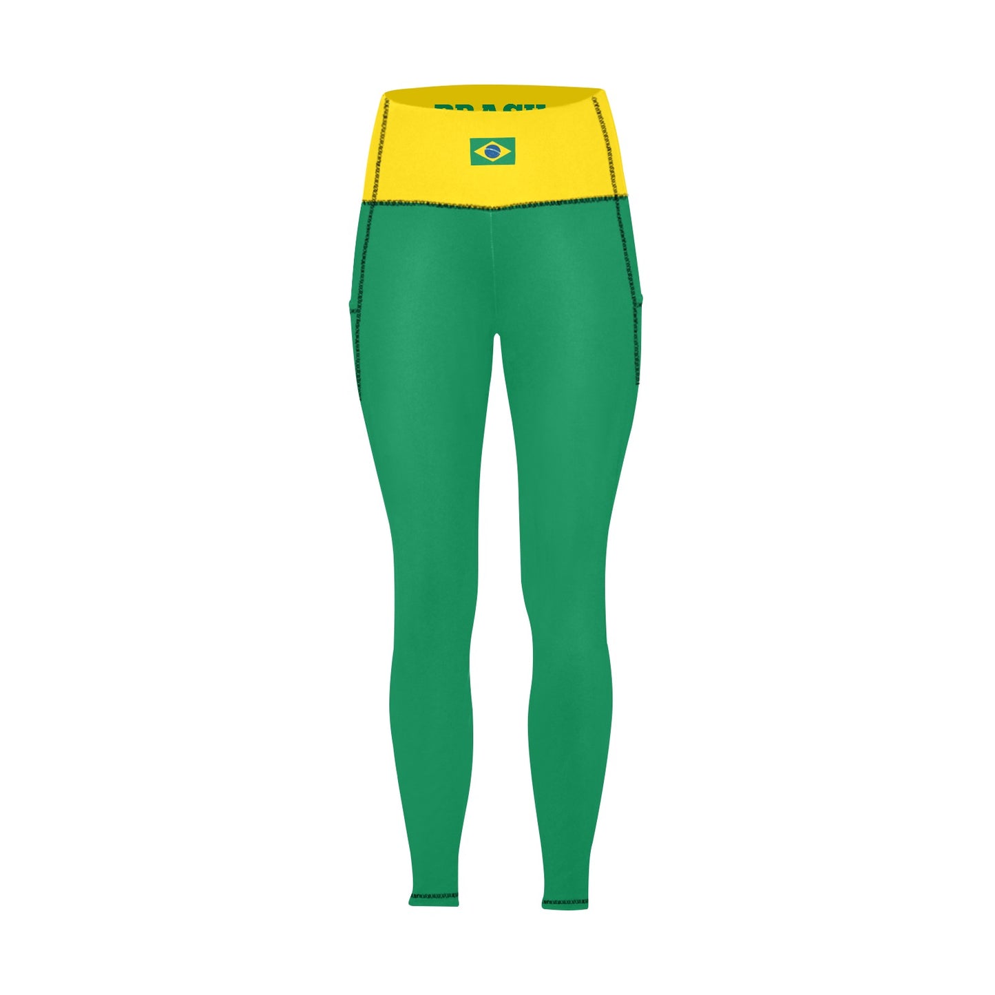 Brazil Flag Inspired Women’s High Waist Leggings with Pockets