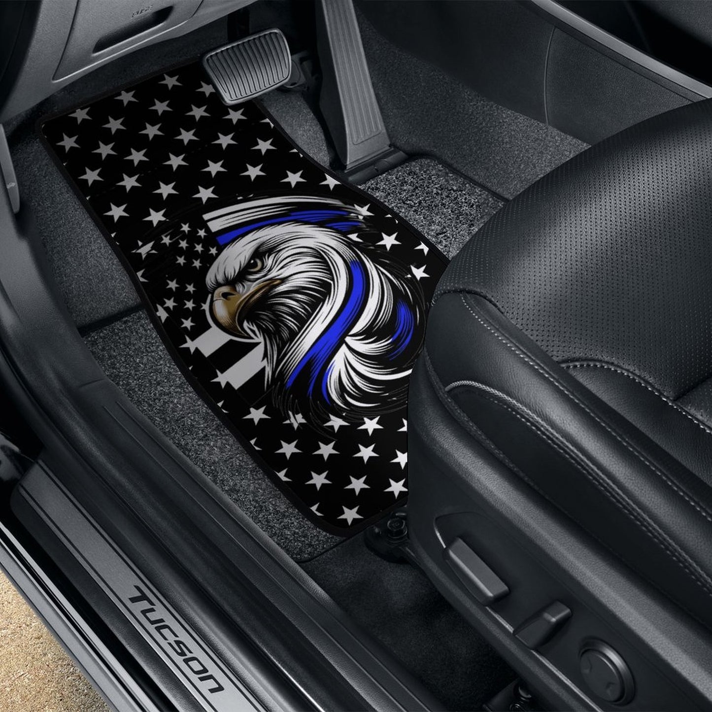 Thin Blue Line Flag Inspired Eagle Car Floor Mats(4pcs)