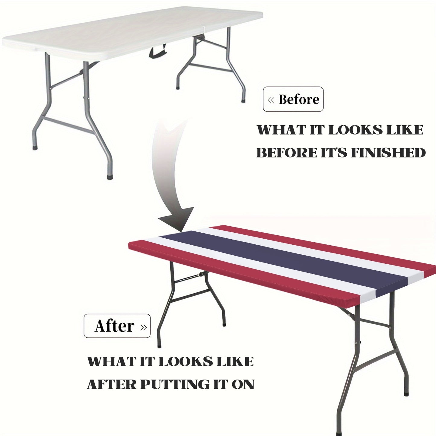 Thailand Flag Inspired Custom Elastic Fitted Tablecloth 72x30 inch (Made in the USA)