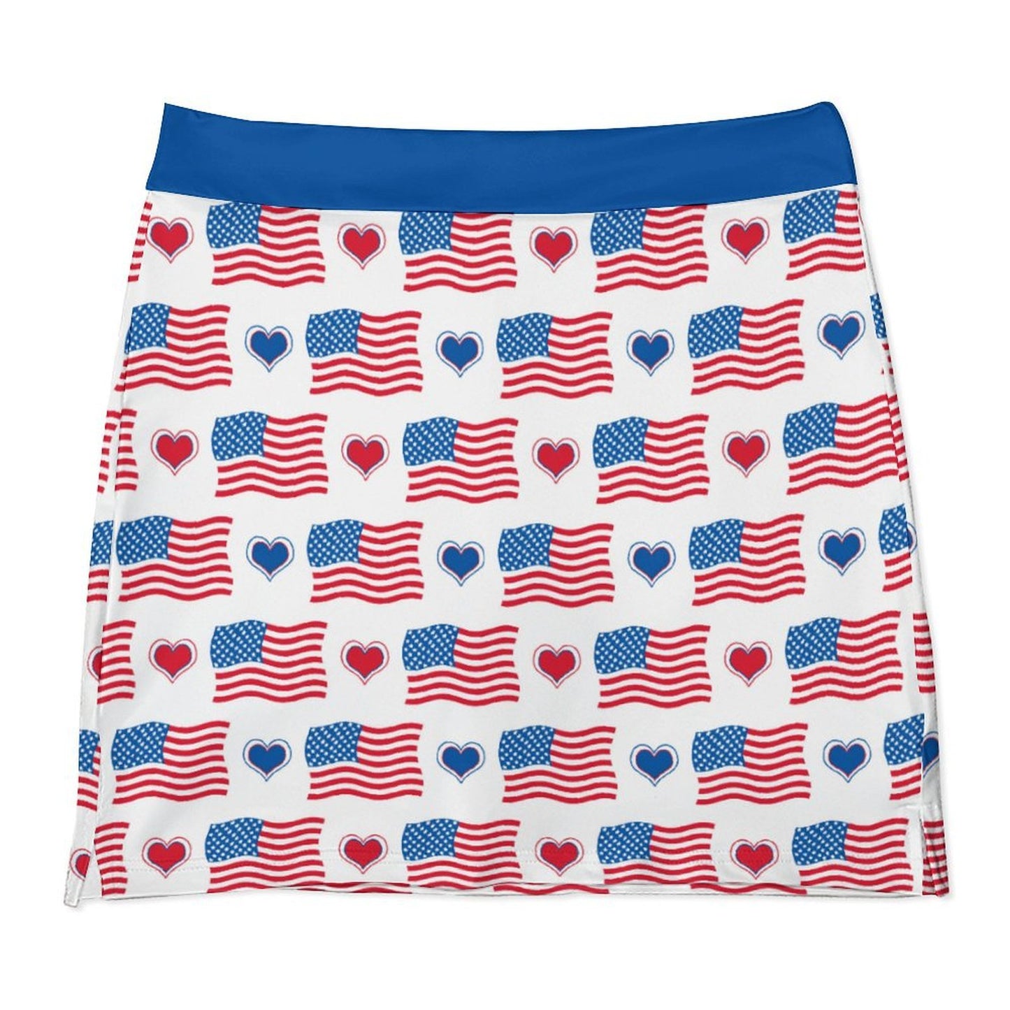 USA/American Flag Inspired Flag and Hearts Pattern Women’s Skort with Pocket