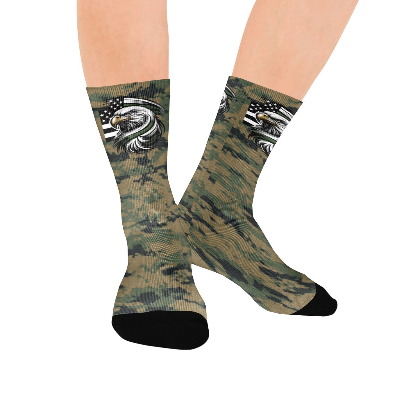 Thin Green Line Flag Inspired Eagle on Digital Camo Women's Custom  Socks | Ships from USA