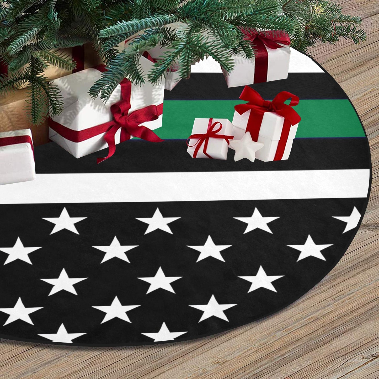 Thin Green Line Flag Thick Christmas Tree Skirt 47" x 47"