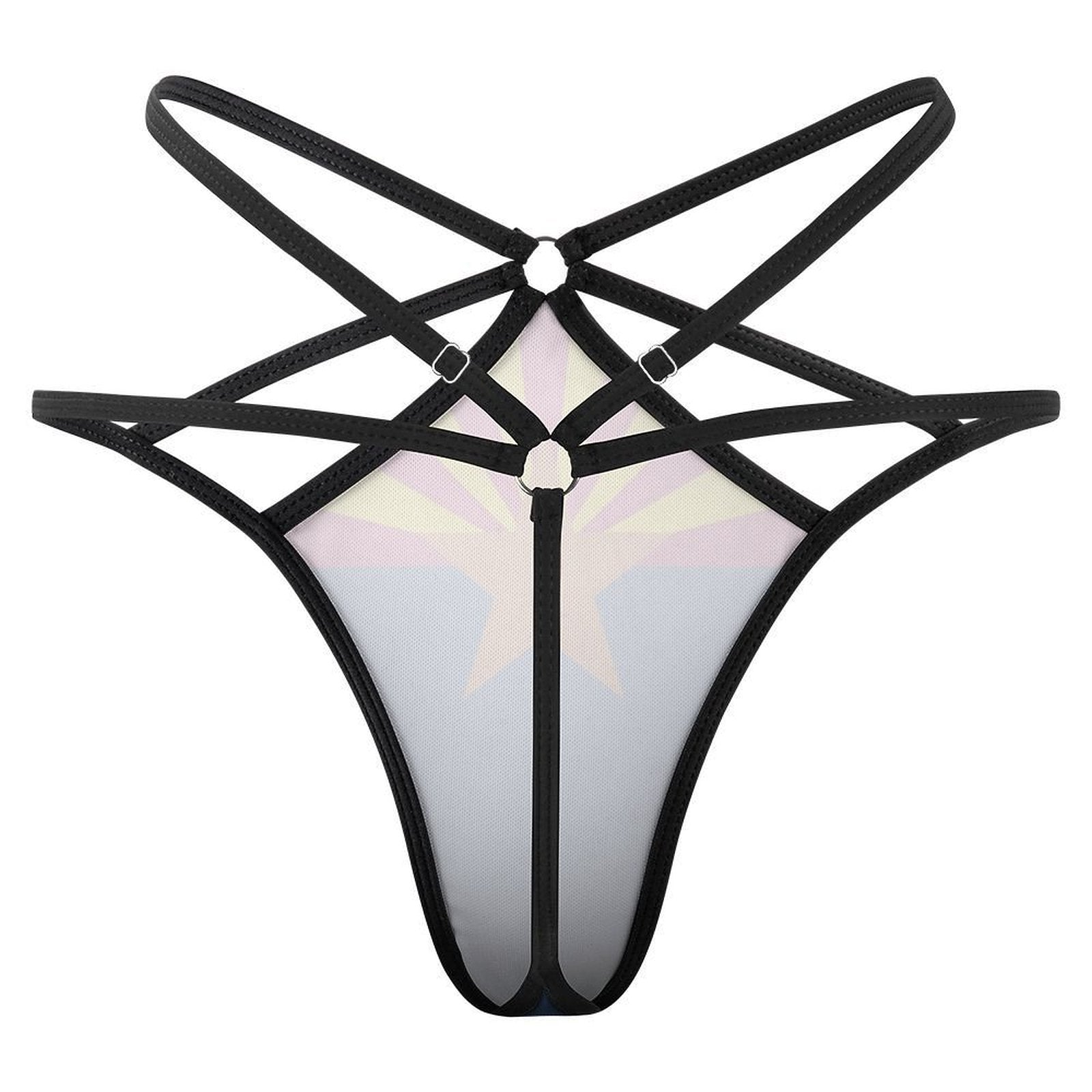 Black strappy lingerie with abstract design from [Brand].
