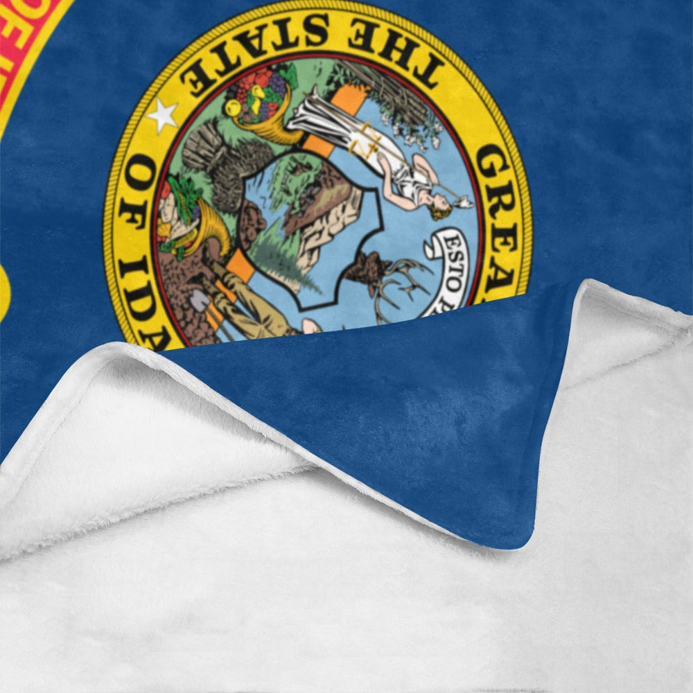 Soft fleece blanket featuring Idaho state flag by Luv My Flag.