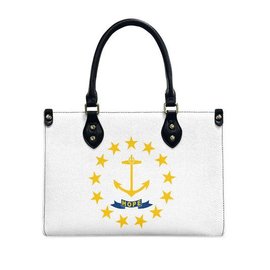 White [Brand] handbag featuring anchor and star design motif.