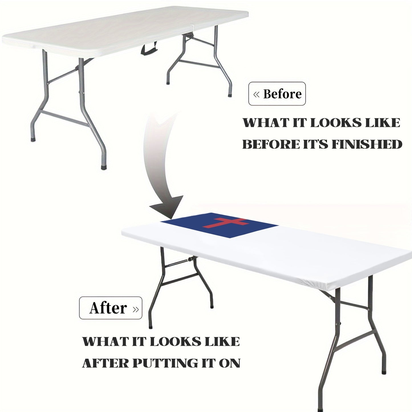 Christian Flag Inspired Custom Elastic Fitted Tablecloth 72x30 inch (Made in the USA)