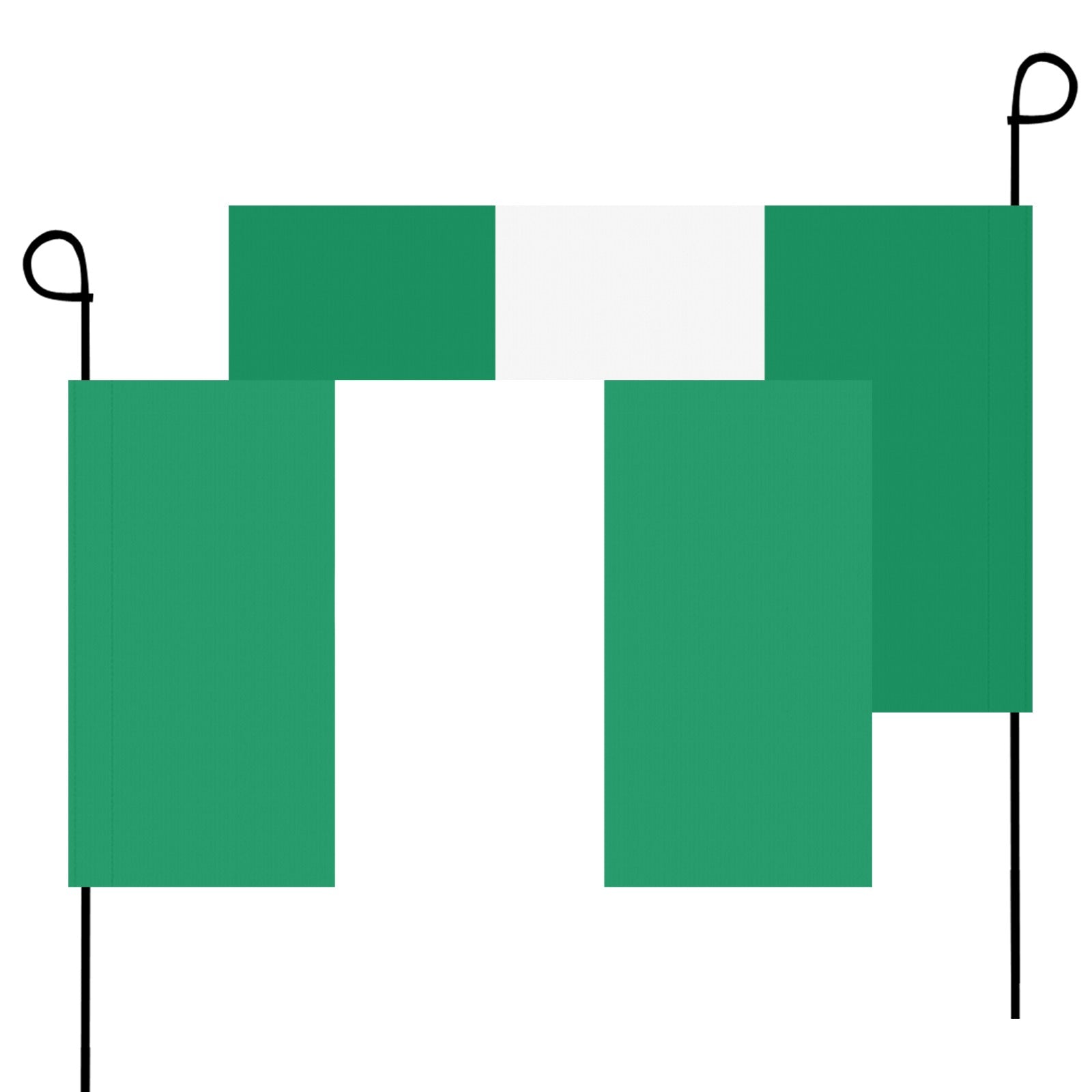 Two Luv My Flag Nigerian garden flags with poles.