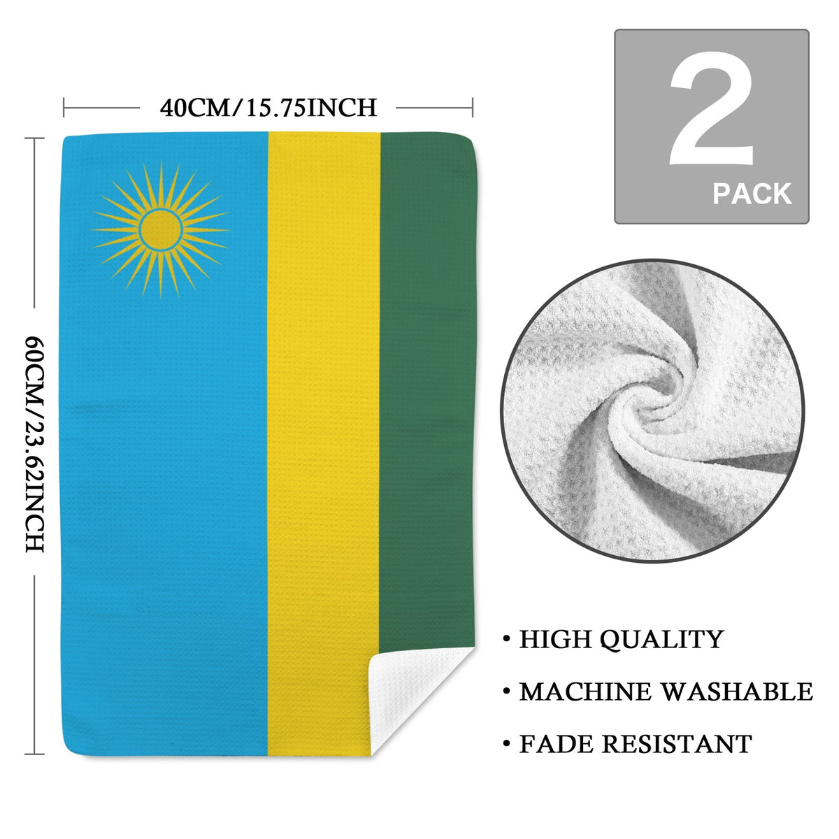 Rwanda Flag Inspired Kitchen Towel 40X60cm (Pack of 2) | Printed In the USA