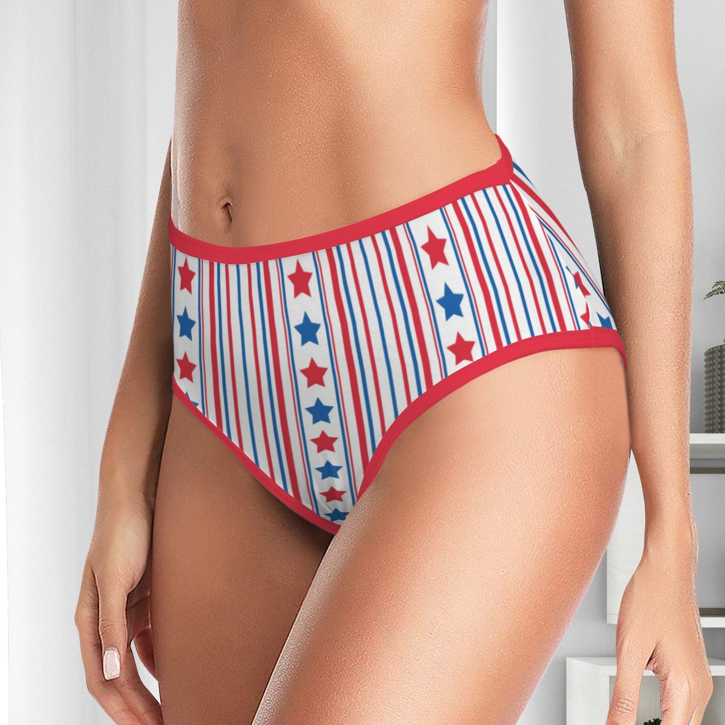 USA/American Flag Inspired Stars & Stripes Pattern Women's High Waisted Brief