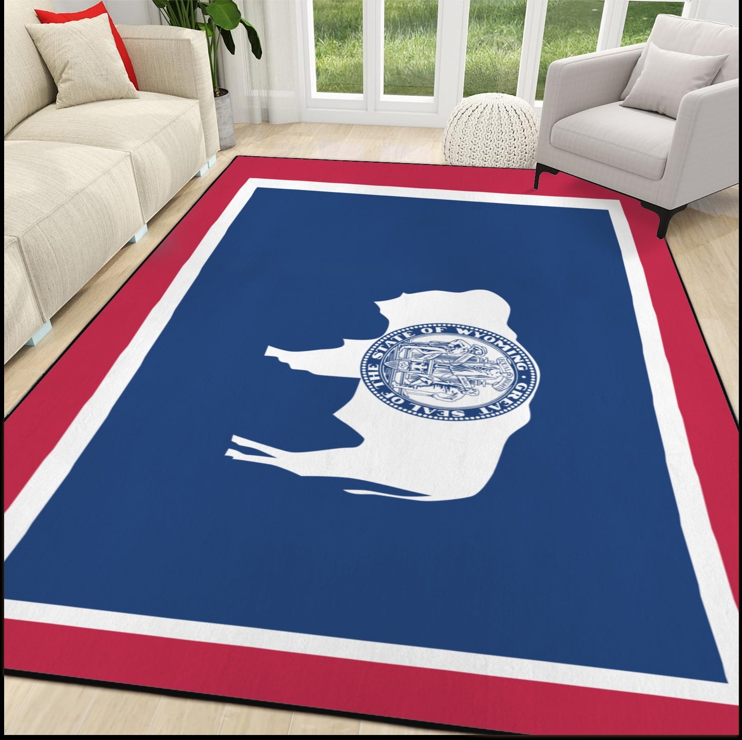 Wyoming Flag Inspired 84x60 Inch Area Rug with Black Binding (Made in the USA)