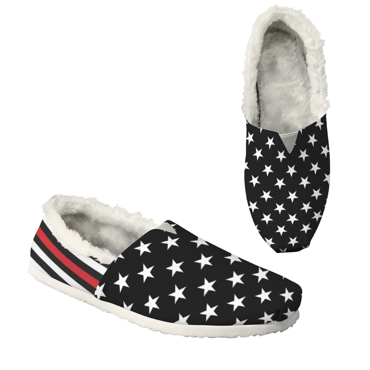 Thin Red Line Flag Inspired Women's Fleece-Lined Canvas Slip-On