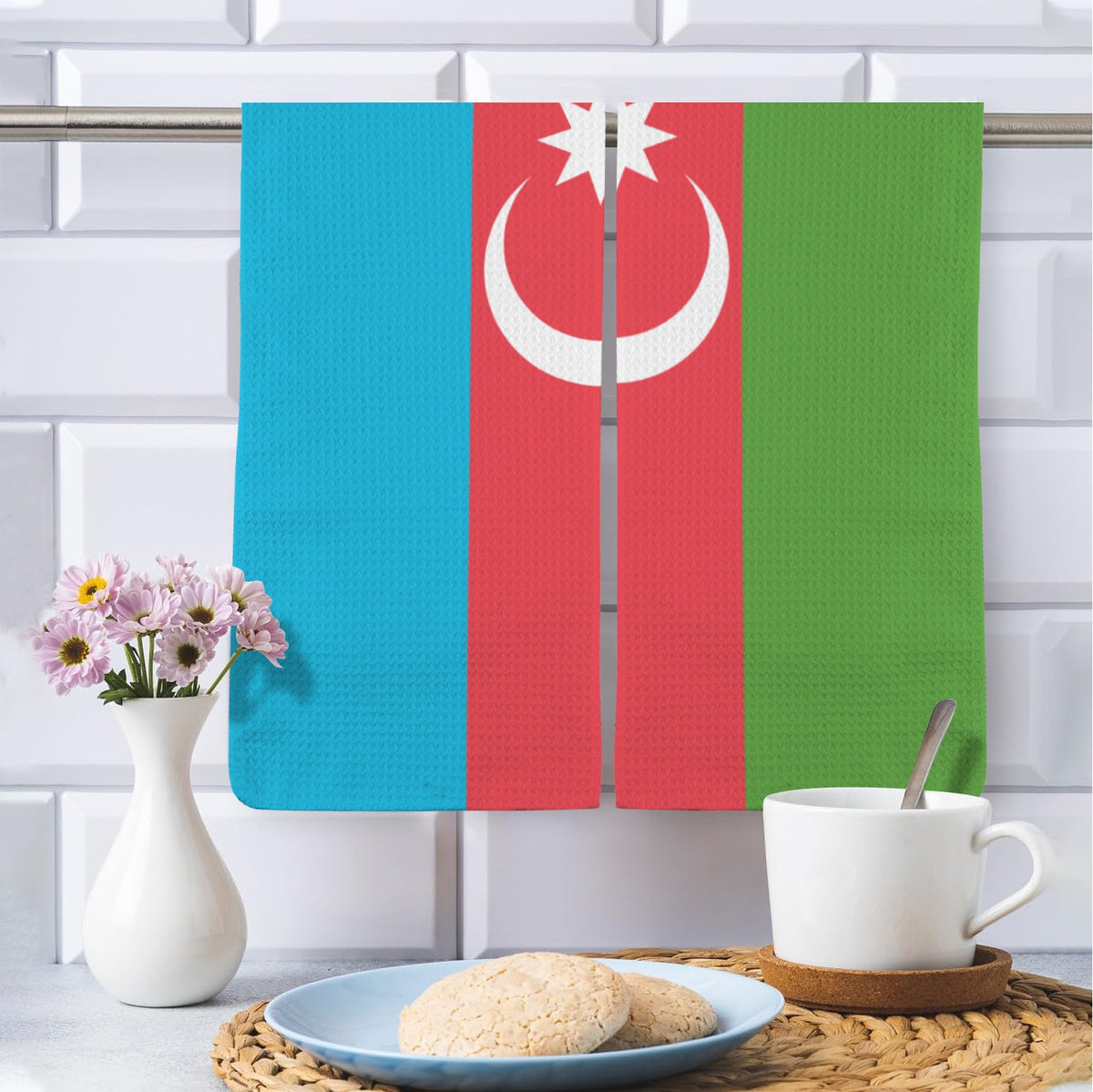 Azerbaijan Flag Inspired Kitchen Towel 40X60cm (Pack of 2) | Printed In the USA