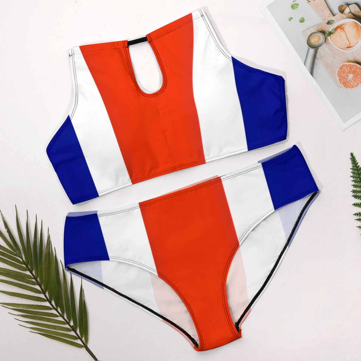 Costa Rica Flag Inspired Plus Size High Waisted Bikini