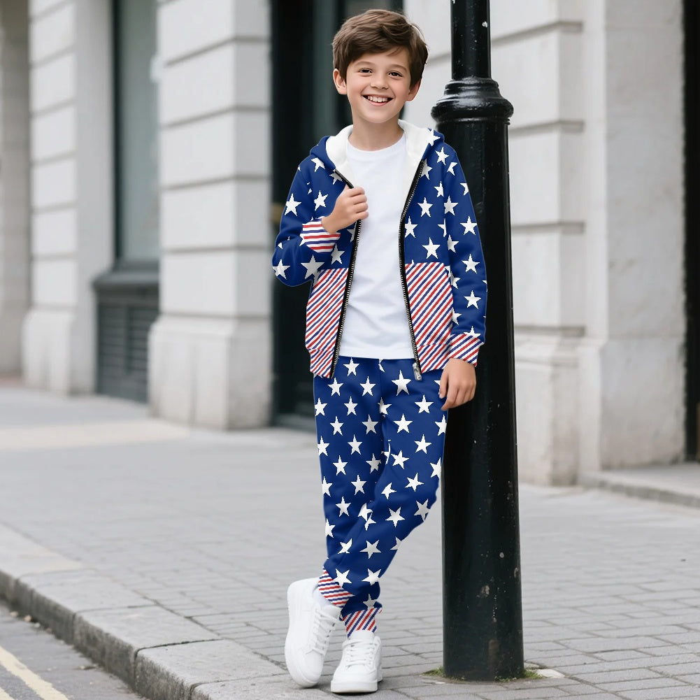 USA/American Flag Inspired Unisex Kid's Zippered Sportswear Suit