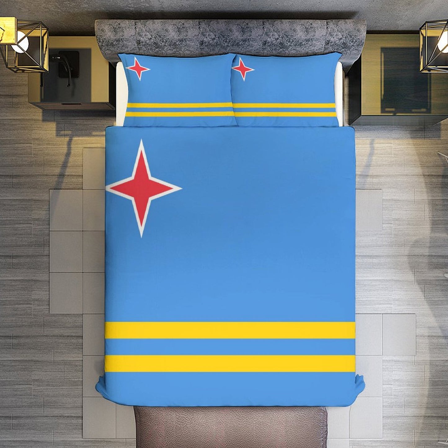 Aruba Flag Inspired 3-Piece Bedding Set (1 Duvet Cover + 2 Pillow Shams) – 102"×90"