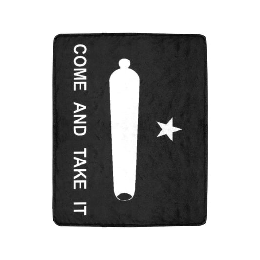 Luv My Flag blanket, black design featuring cannon and star.