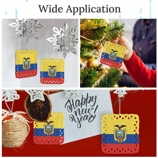 Ecuador Flag Inspired Square Ceramic Ornament Made in the USA