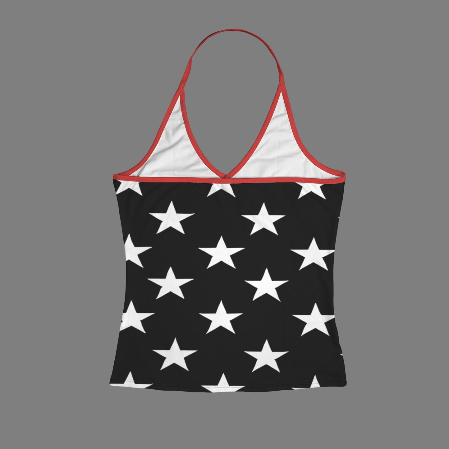 Thin Red Line Flag Inspired V-neck Halter Open Back Tank Top