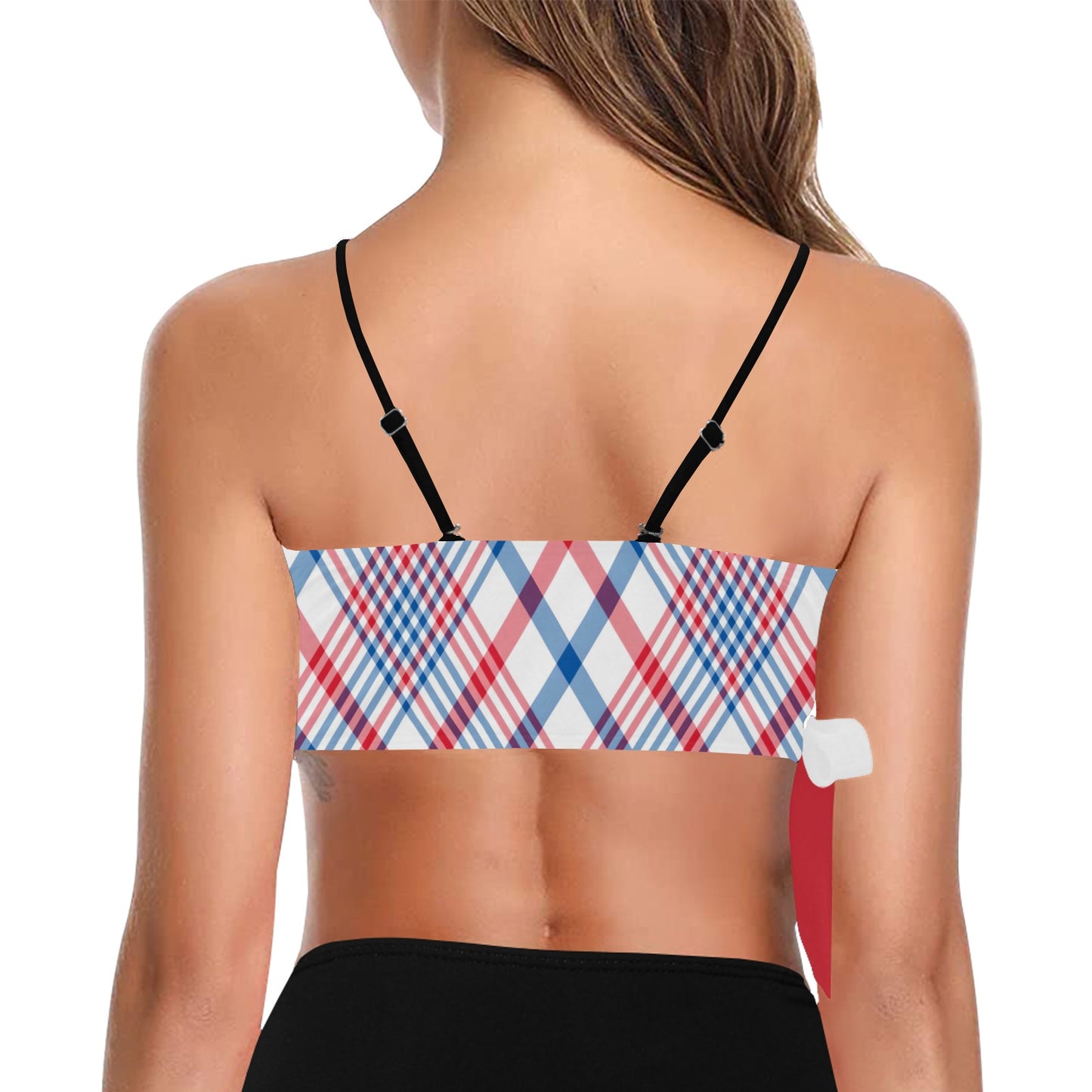 USA/American Flag Inspired Plaid Pattern Knot Side Bikini Top