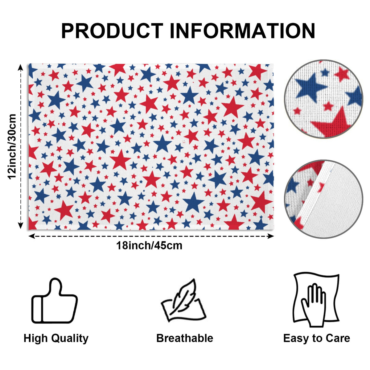 USA/American Flag Inspired Red and Blue Stars Random Pattern Placemat Sets 18”x12” 4, 6, 8, or 12 Pack | Printed in the USA