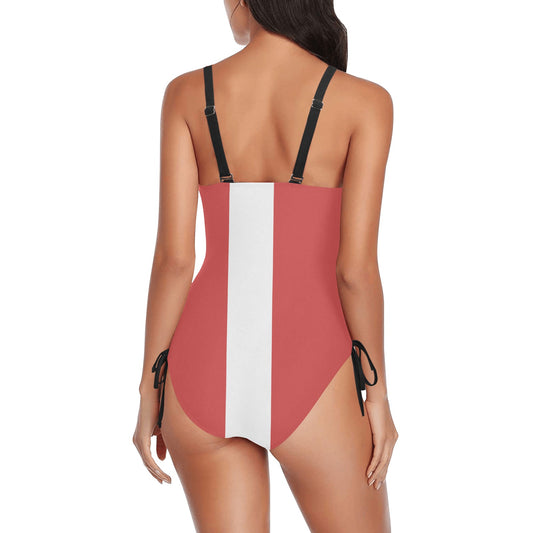 Canada Flag Inspired Drawstring Side One-Piece Swimsuit