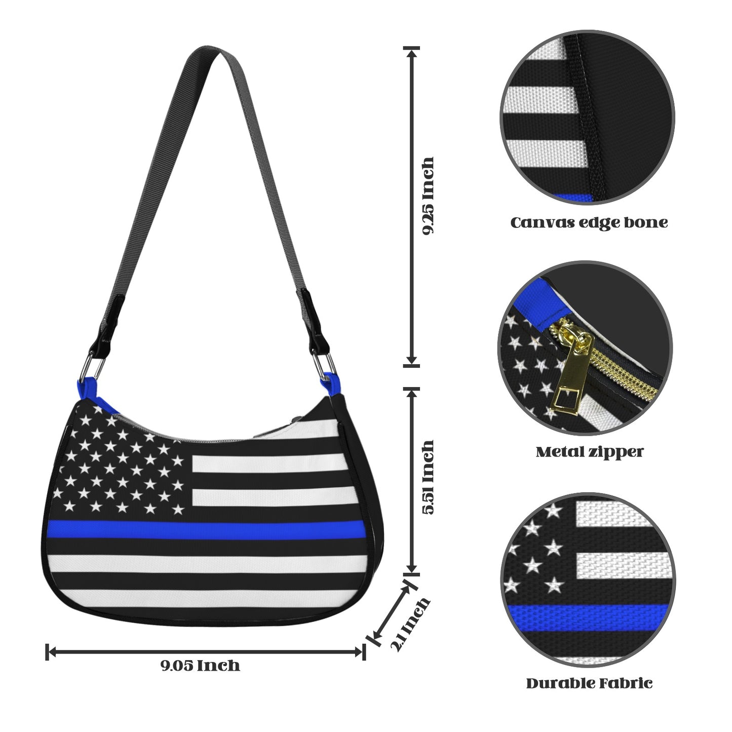 Thin Blue Line Flag Inspired Women's Shoulder Bag