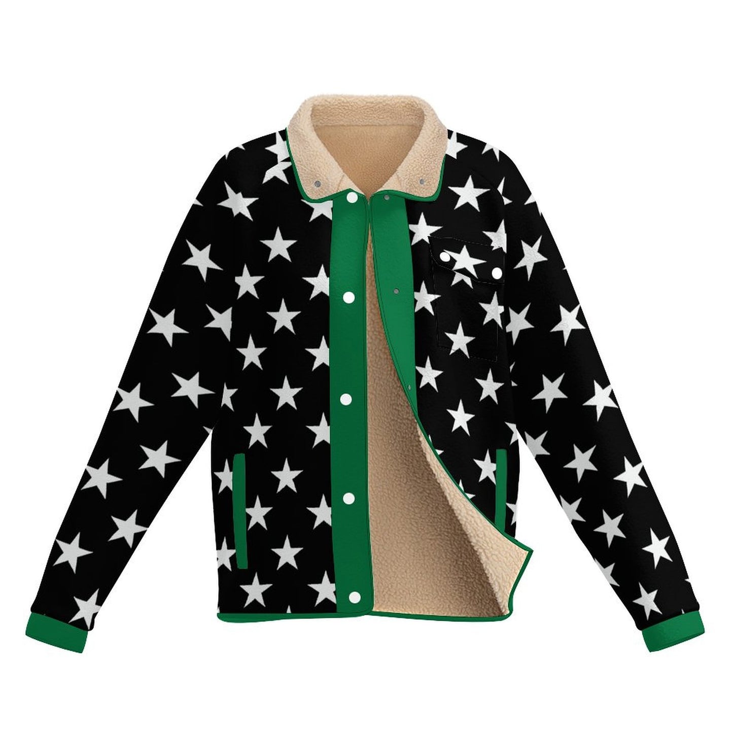 Thin Green Line Flag Inspired Women's Stand Collar Fleece Jacket
