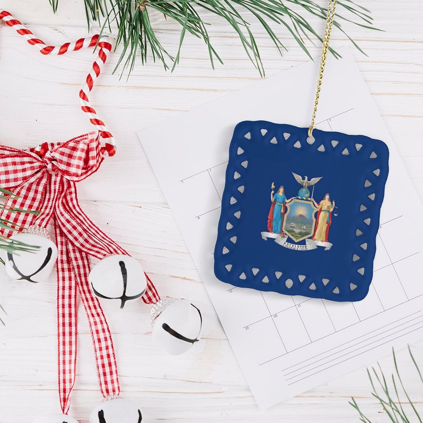 New York Flag Inspired Square Ceramic Ornament Made in the USA