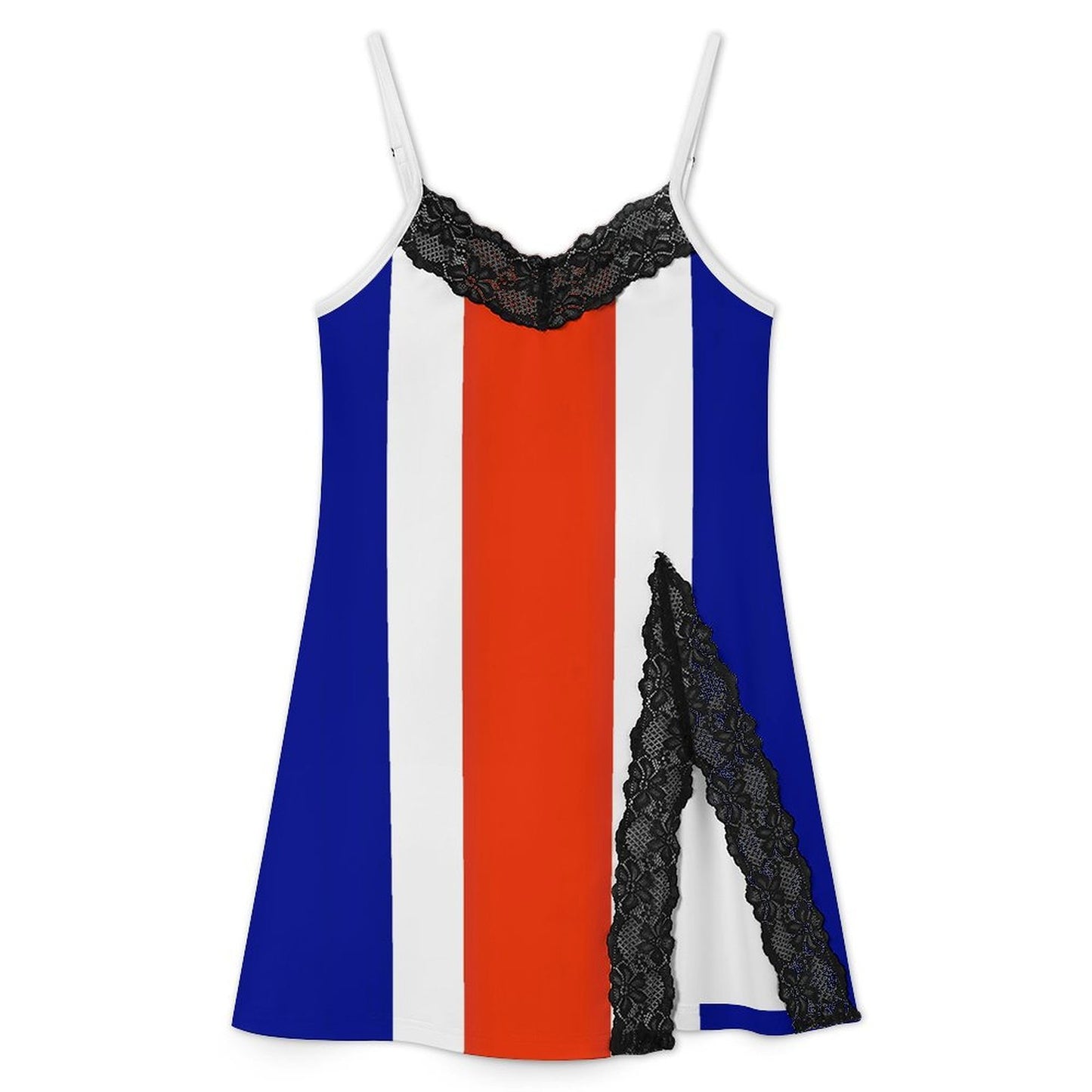 Costa Rica Flag Inspired Women's Lace Slit Cami Pajama Dress