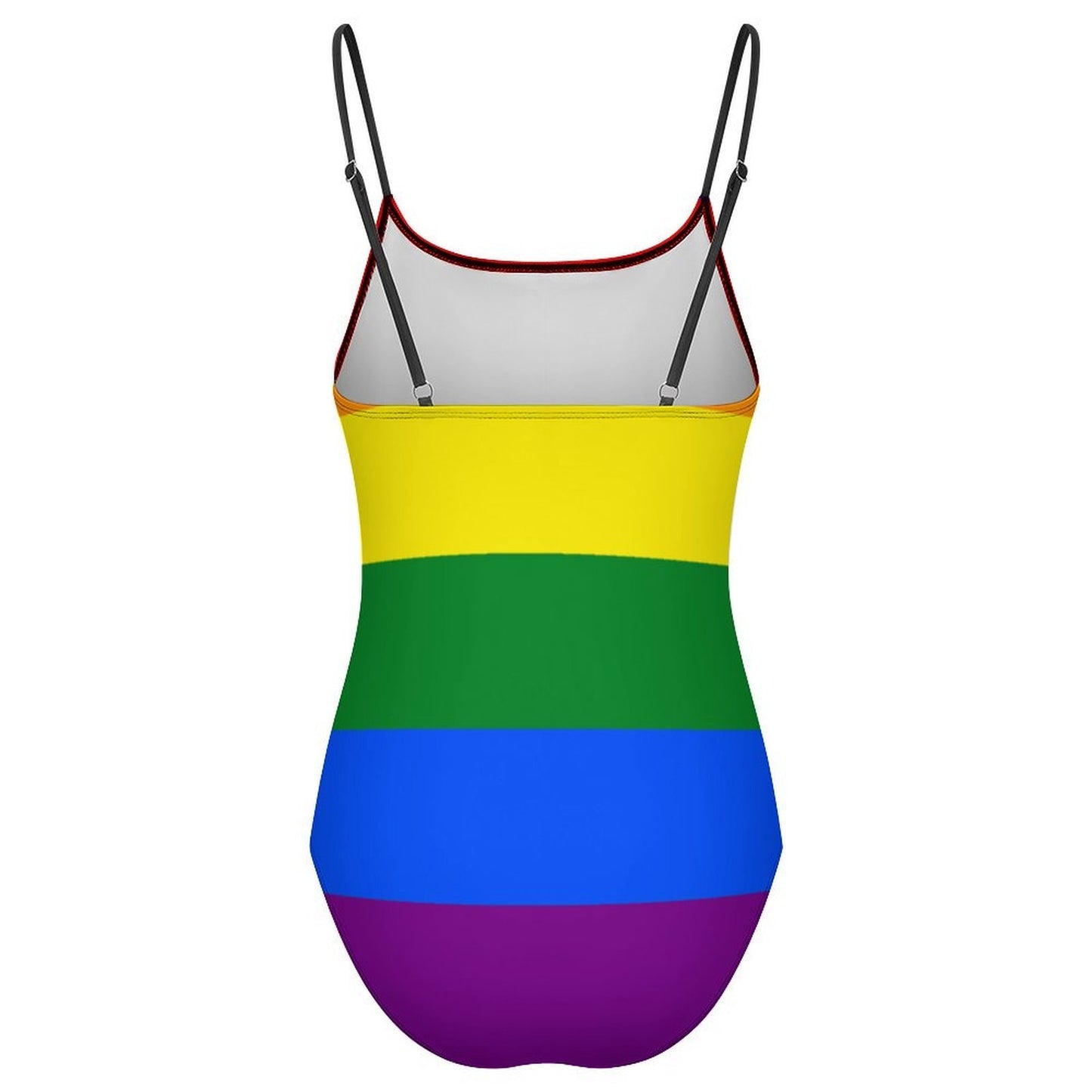 Rainbow Flag Inspired Women's Square Neck Mesh Spliced One Piece Swimsuit